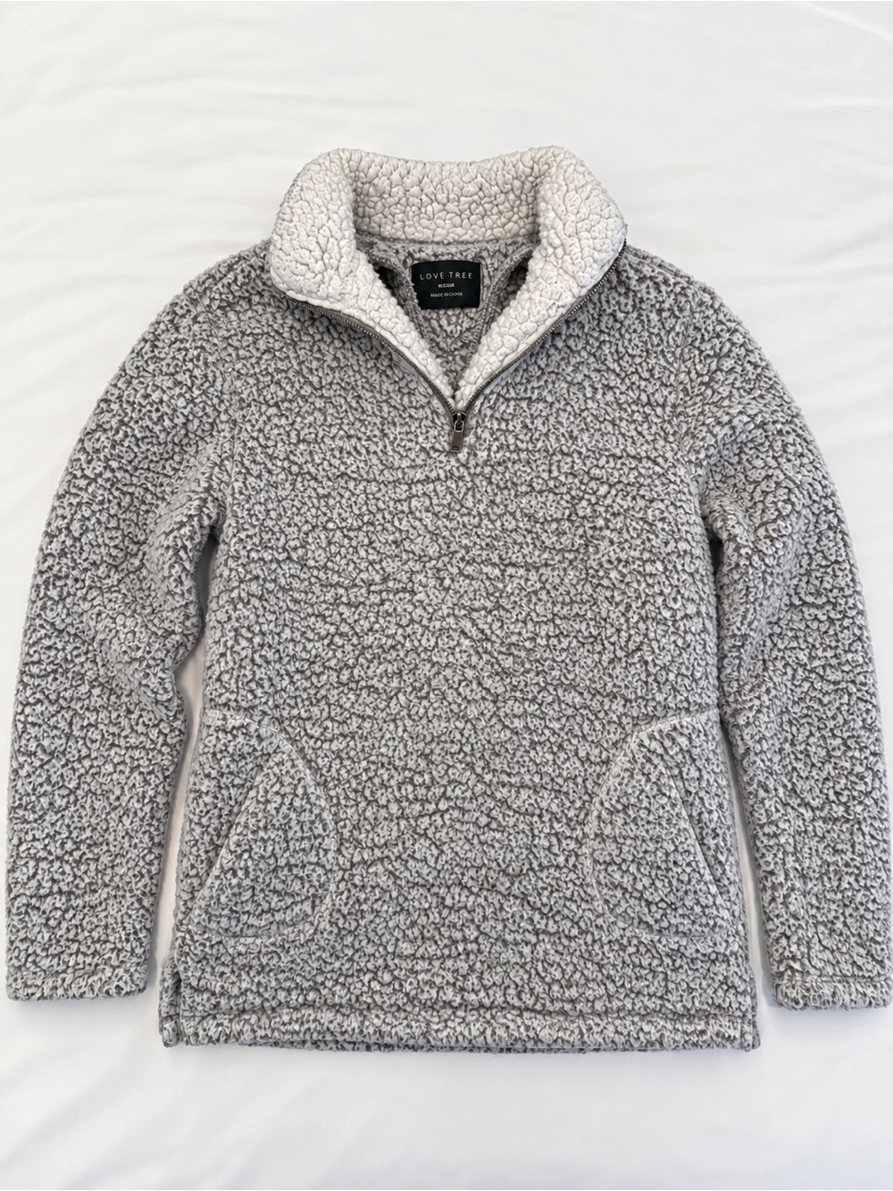 Love Tree Sherpa Quarter Zip Pullover Medium Gray